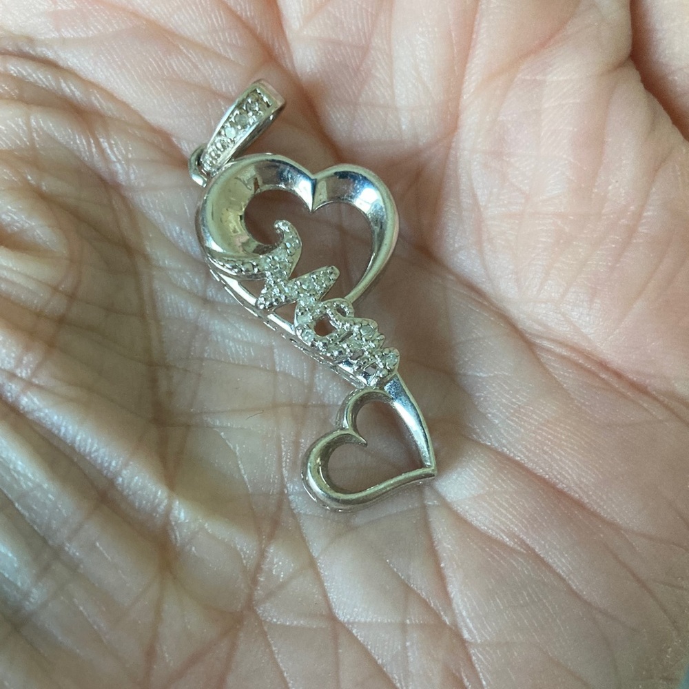 Sterling Silver Double Heart Mom Pendant - Picture 2 of 4